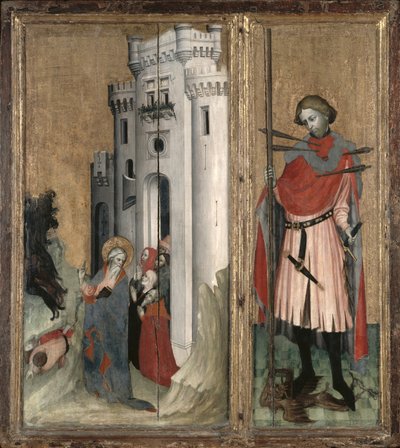 St. Andreas vertreibt Dämonen aus der Stadt Nicaea und St. Sebastian, rechte Tafel des Thouzon-Altars, Schule von Provence von French School